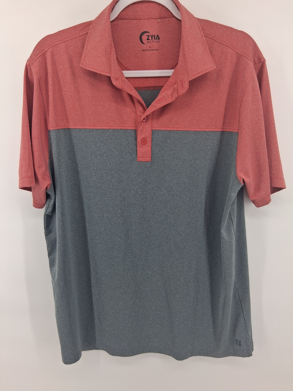 Active USA Men’s Two-Tone Polo - Coral Red & Charcoal